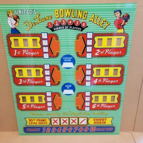 1957 United DeLuxe Bowling Alley Upper Backglass