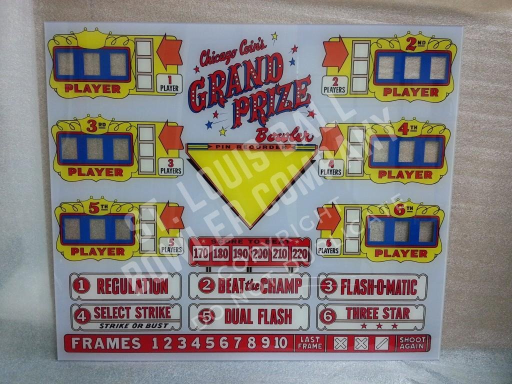 1963 Chicago Coin GRAND PRIZE Upper Backglass