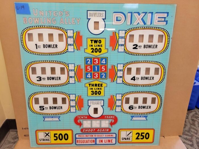1961 United Dixie Used Upper Backglass U19