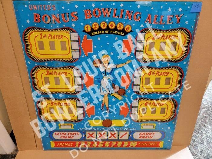 1958 United Bonus Bowling Alley Used Upper Backglass U1